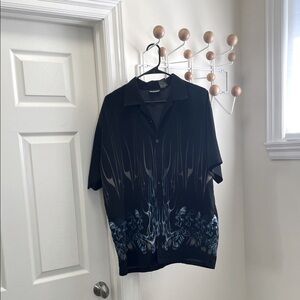 odo - Y2K Skulls Fire Edgy Button Down Short Sleeve Shirt - Black / Blue - M